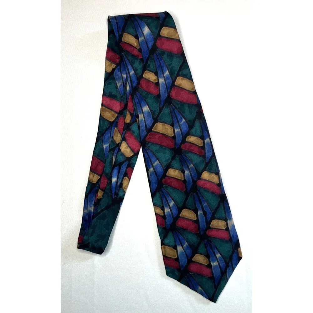 Robert Daskal 100% Silk Necktie Hand Painted & Signed  Geometric Pattern